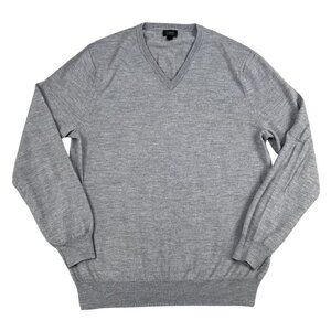 J.Crew Sweater Mens Small 100% Merino Wool Grey V-Neck Pullover